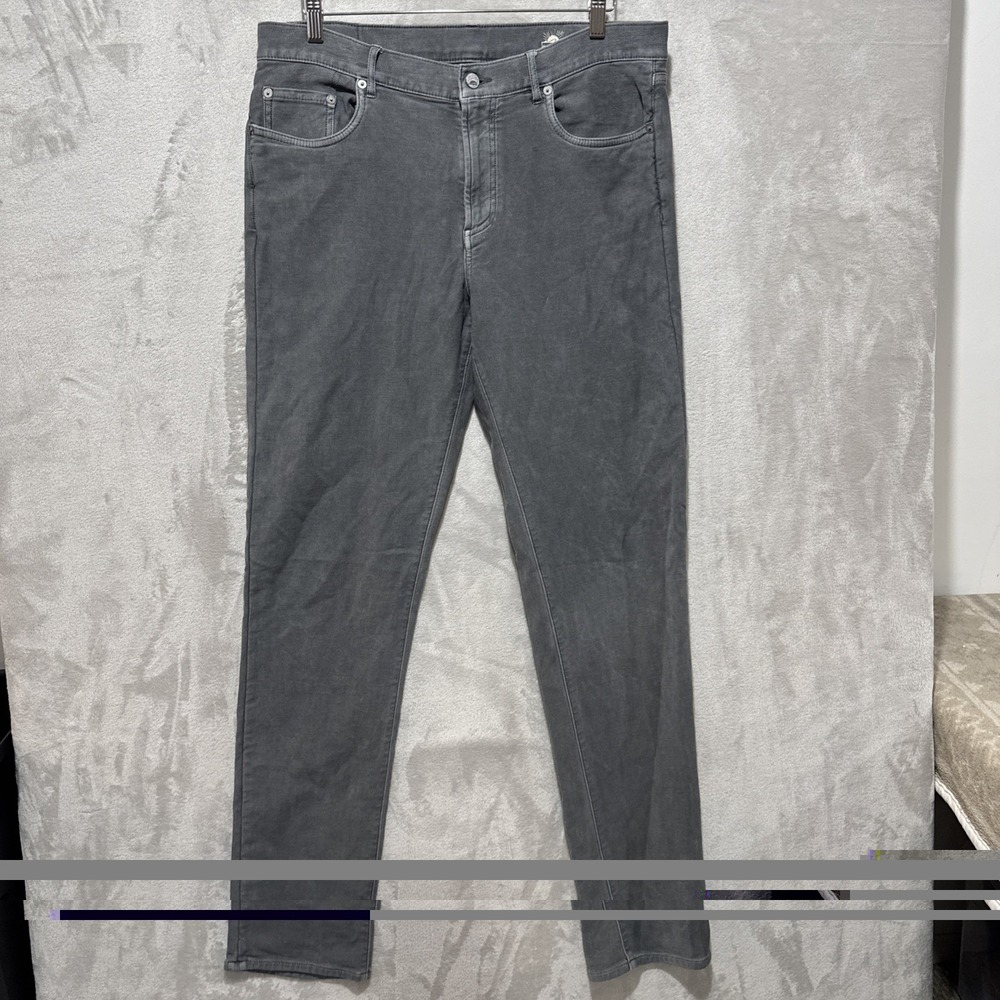 Faherty Men's Stretch Terry Slim Straight 5-Pocket Gray Pant Size 35